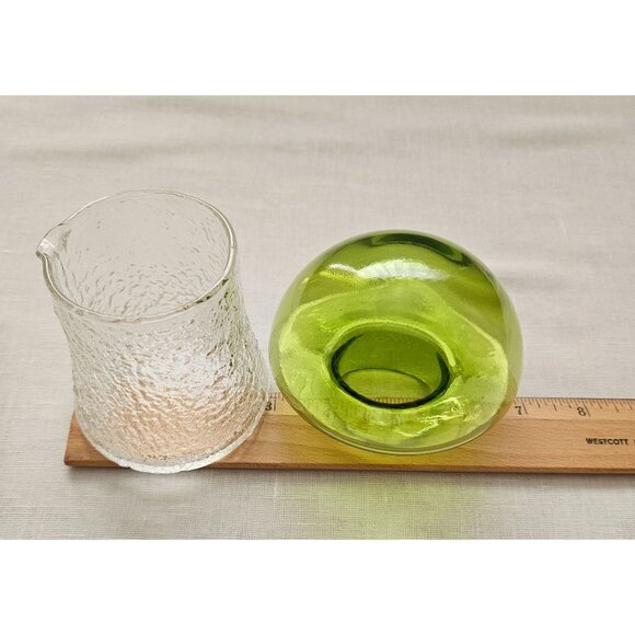 A Set of Three Vintage Handblown Glass Green Mushroom Canisters 6", 5.5" , 5" - Picture 9 of 10